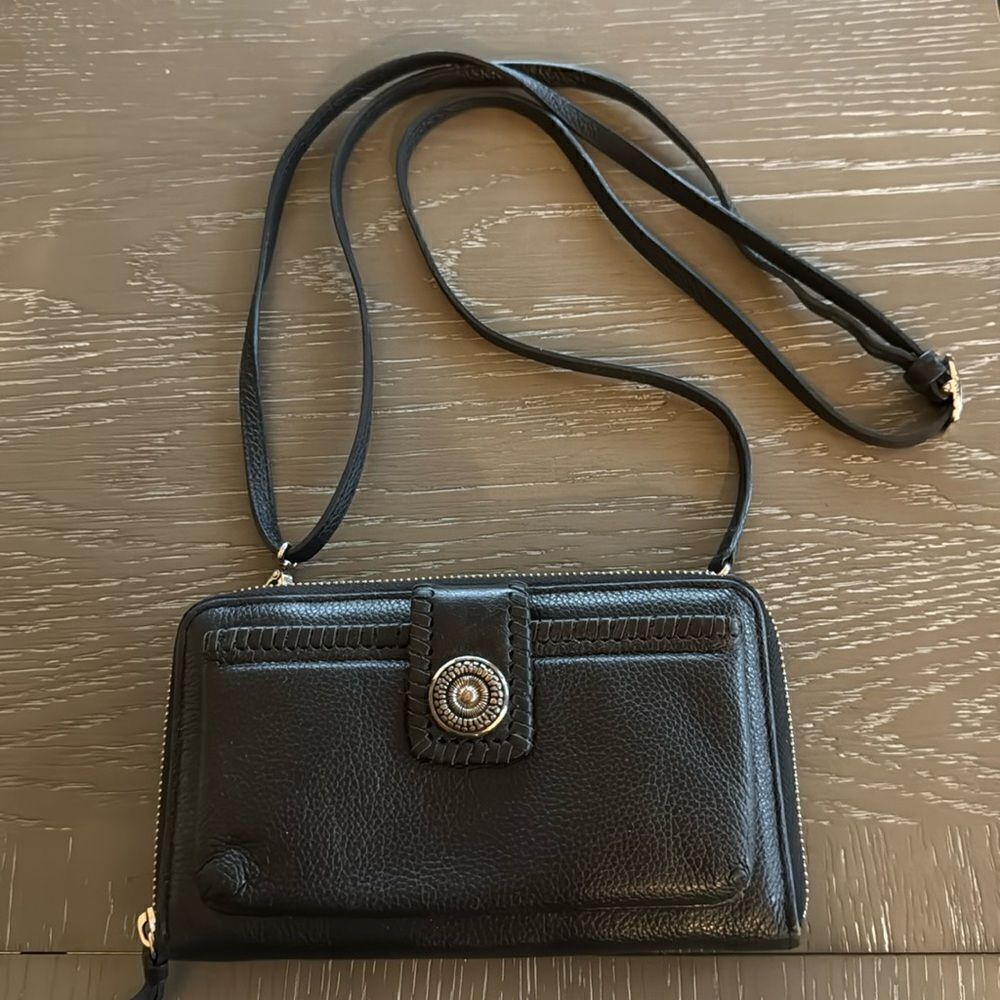 Brighton TUNISA Large Wallet Black Pebbled Leather Crossbody Bag Shoulder Bag
